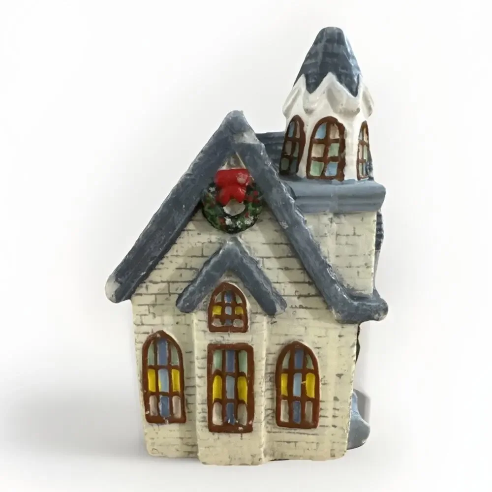 Vintage Old Thyme Christmas Village Church Shaped Wax Candle Unlit 6